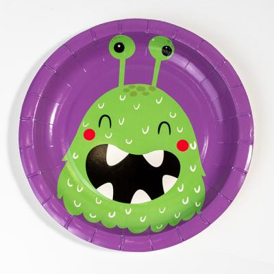 China Hot Selling Biodegradable 9 Inch Paper Plate Monster Series Paper Plate Party Disposable Dishes for sale