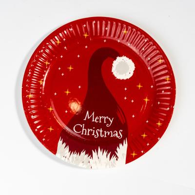 China Hot Selling Biodegradable Christmas Paper Plate 9 Inch Paper Plate Christmas Series Disposable Party Supplier for sale