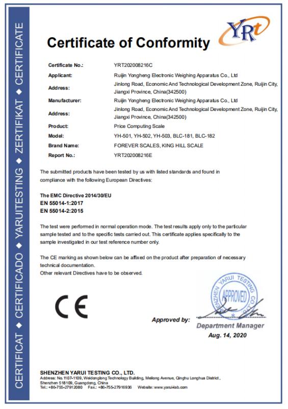 CE - Ruijin Yongheng Electronic Weighing Apparatus Co., Ltd.