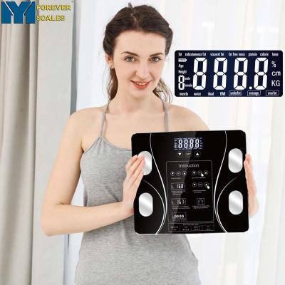 China Body Weighing FOREVER MEASURES Amazon Hot Function Smart Bathroom Scale BMI Weighing Electronic Personal Balance Digital Body Fat Scale for sale