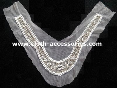 China White And Clear Beaded Neck Trim V Shape For Black Long Sleeved Dress for sale