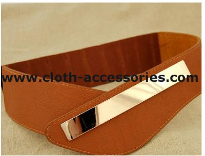 China Brown Ladies Elastic Stretch Belts for dresses , 90×7 cm Metal Trim Wide Belts for sale