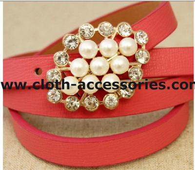 China 1.3 M Length Diamond Cloth Belts with Buckle , Rose Pink Lady PU Belts for sale