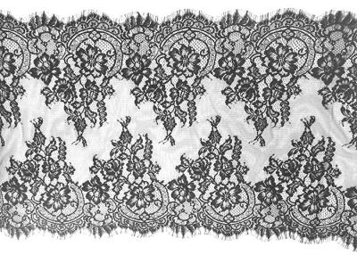 China Black Scalloped Vintage Floral Eyelash Lace Trim Bridal Lace Fabric Nylon 20