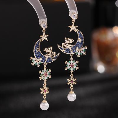 China 925 Sterling Silver Fashion Shiny Cz Romantic Star Moon Asymmetric Micro Circle Earrings Inlaid Zircon Earrings Jewelry For Women (kst009) for sale