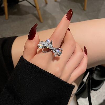 China Romantic Korean version of hand orna Dongdaemun fashion micro-inlaid zircon arc ring net personality open red sense of temperament design for sale