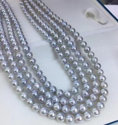 China Silver Blue Pearl Sea Pearl Necklace Real Water Natural Japanese Hemp With Round, Bright And Flawless Quality for sale