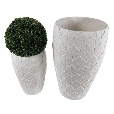 China Simply Hot Big Round Textured Concrete Planters With Leaf Pattern In India for sale