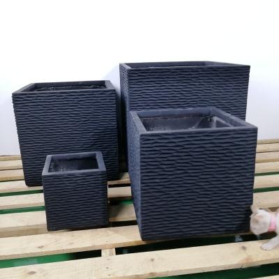 China Home and Garden Plant Simply Square Black Texture Large Fiber Clay Flower Pots for sale