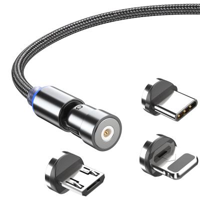 China Wholesale MP3/MP4 Player 3 In 1 USB Magnetic Cable 2.4A Fast Charging Magnetic Charging Cable 540 Degree Rotation Data Three-in-One Data Cable for sale