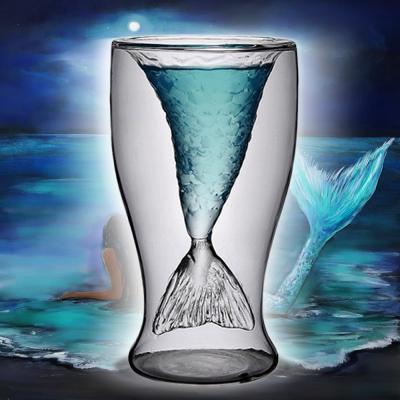 China New Style Lelyi Water Goblets Factory Direct Selling Mermaid Cup Creative Double Wall Glass Cup Clear Wine Cup for sale