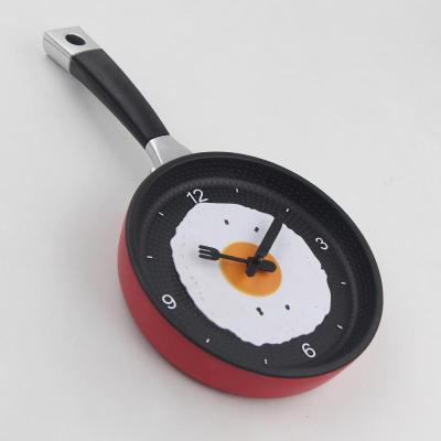 China Classroom Creative Plastic Kitchen Wall Clock Cutlery Lelyi Egg Pan Decorative Wall Clock for sale