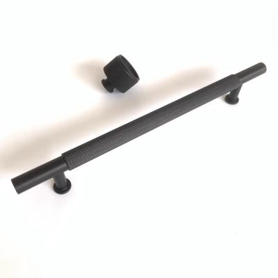 China Modern Popular America Long Knurled Black Washroom Cabinet Handle And Knob Black Bedroom Cabinet Handle And Knob Black Handle And Knob for sale