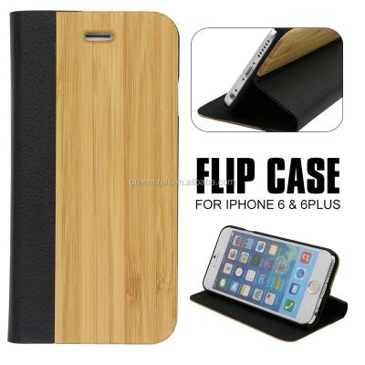 China Wholesale Wooden+real leather+plastic China Flip Leather Mobile Phone Case Custom Made For Iphone 6 for sale