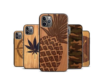 China Wood+tpu Eco-friendly For iphone 12 Empty Custom Engravable Wooden Cases TPU Engravable Natural Wooden Phone Cases for sale