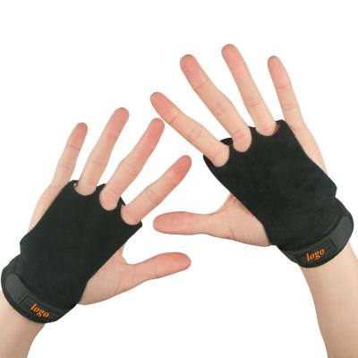 China Weightlifter 2021 Hot Selling 3 Hole Black Leather Fitness Gloves Gym Palm Protector Wrist Support Weightlifting Comfortable Gloves for sale