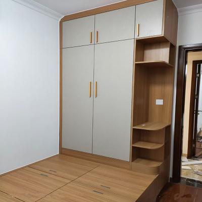 China Premium Modular Sliding Gold Bedroom Wardrobe Modern Wooden Glass Door Customized Cabinet (Height)Adjustable Cabinet For Clothes for sale