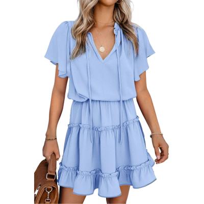 China Mini Ruffles Shirt Shorts Casual Solid Custom Made Wholesale Anti-static Loose Dress Women's Clothing Summer Simple Dress for sale