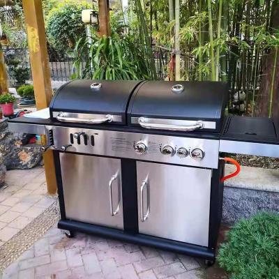 China Size Adjustable Charcoal and Gas Dual Use BBQ GRILL, 3+1 Burner Gas Grill + Charcoal Grill for sale