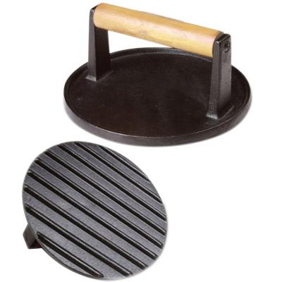 China Sustainable Cast Iron Bacon Press Grill Press With Wooden Handle for sale