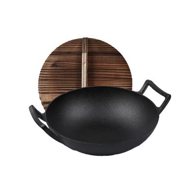 China Sustainable Extra Large Non Stick Frying Pan Iron Wok Pan With Vegetable Oil Coating for sale