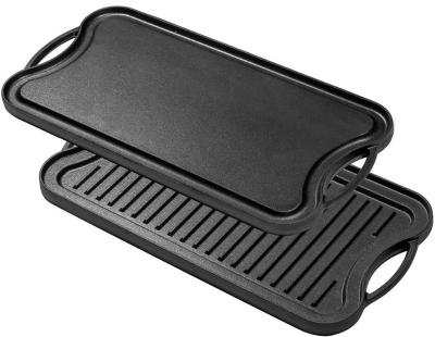 China Sustainable Preseasoned Reversible Cast Iron Griddle Double Grill Pan for sale