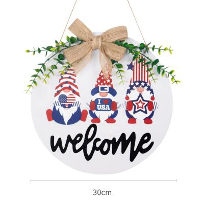 China Europe Independence Day 4th of July Elf Dwarf Theme Ornaments Wooden Decoration for Christmas Welcome Sign for Front Door for sale