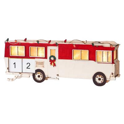 China Eco-friendly Hot Selling Wood Craft Bus Calendar LED Christmas Ornament Wood Christmas Decoration Supplies For 2022 Year for sale