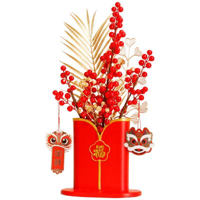 China China 2022 new year envelope artificial flower arrangement office spring festival decoration vase red rich red fruit ornaments for sale