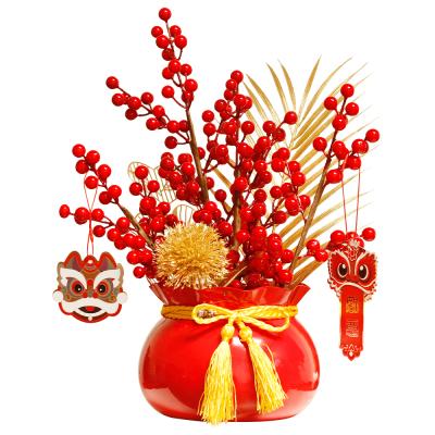 China China 2022 new year vase artificial flower desktop spring festival decoration red rich fruit arrangement ornaments for sale