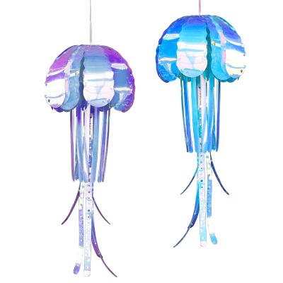 China Wholesale Eco-friendly Magical Glowing Creative Laser Jellyfish Earpiece Pendant 70CM Film For Wedding Outdoor Decoration Holiday Decorations for sale