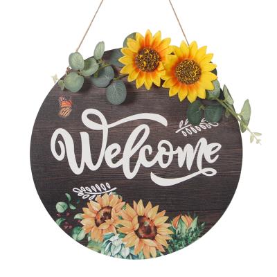 China Simple Design Modern Wholesale Wooden Sunflower Homeside Sign Sunflower Wooden Door Sign for sale