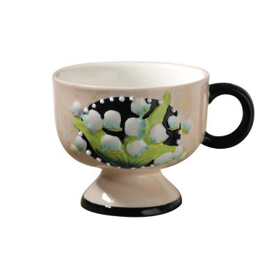 China Nordic Hand-painted Ceramic Three-Dimensional Cup Flower Cup Style Simple Ceramic Coffee Cup Statistical Institute Water Viable Retro for sale