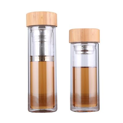 China WITH LID Glass Bottle Manufacturers 350ml Lid Glass Water Bottles Cup Bamboo Bubble Tea With Lid Thermo Tea Infuser Flask Bottle for sale