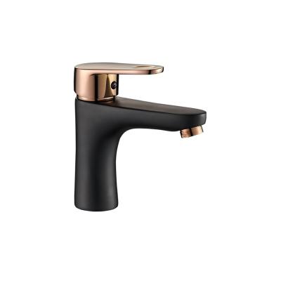 China Black And Pink Gold Single Hole Bathroom Basin Mixer Modern Floor Mounted Faucet Faucets for sale