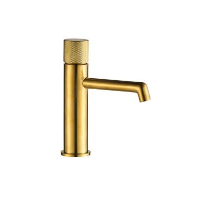 China Modern Brass Deck Mounted Round Handle Faucet Tub Bathroom Mixer Brushed Gold Faucet Basin Faucet for sale