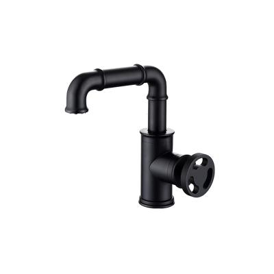 China Modern Retro Black Copper Matt Bathroom Industrial Basin Water Taps Single Handle Basin Faucet Mixer for sale