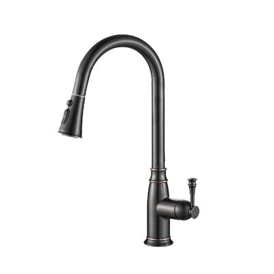 China Contemporary Modern Brass Kitchen Faucet Single Handle Pull Down Sprayer Kitchen Faucet for sale