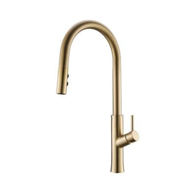 China Contemporary Brass Water Mixer Tap Kitchen Sink Gold Morden Single Handle Pull Out Sprayer Kitchen Faucet for sale