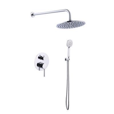 China Barless In The Wall Body Chrome Round Shower Head Rain Shower Brass Hidden Set Bathroom Waterfall Shower Faucet Mixer for sale