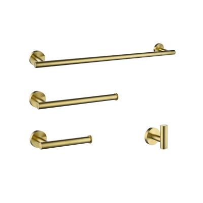 China Round Stainless Steel Modern Bathroom Gold Brush Accessories Set Towel Rack Luxury Robe Hook for sale