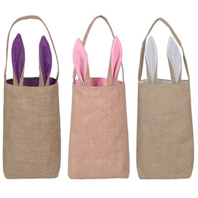 China Sustainable Easter Bunny Bags For Egg Hunting Candy Gift Easter Basket With Ears Stand Up Jute Storage Basket for sale