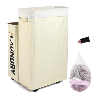 China Foldable Tall Laundry Basket Laundry Hamper With Lid On Wheels Foldable Slim Basket For Space Saving for sale