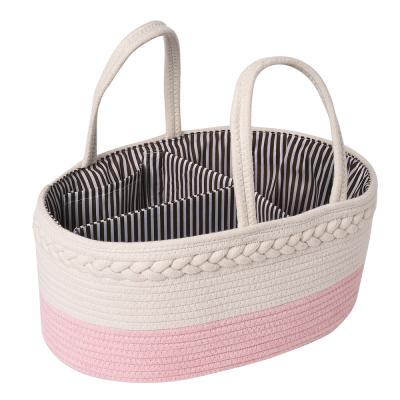 China Sustainable Cotton Rope Basket with Handles Changing Rope Baby Basket Baby Diaper Organizer Woven Basket for sale