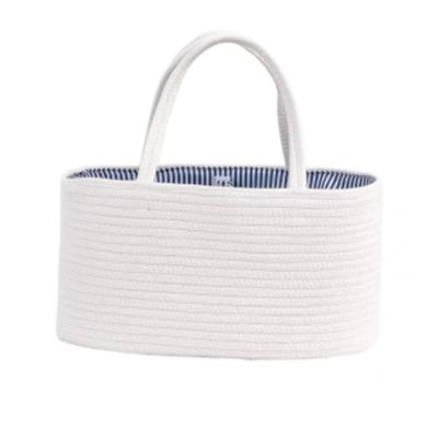 China Sustainable Foldable Baby Round Cotton Rope Basket With Handle Storage Wholesale Laundry Woven Basket for sale