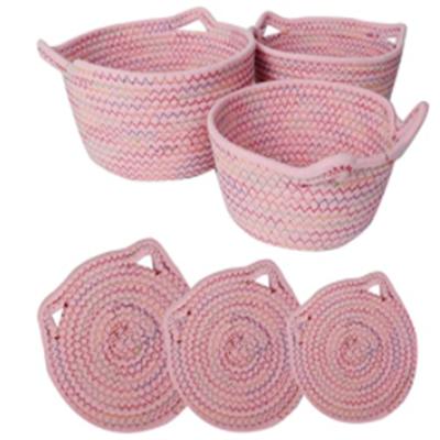 China Sustainable Cotton Small Three Piece Rope Woven Basket With Exquisite And Elegantly Designed Storage Cotton Coaster Rope Woven Basket for sale