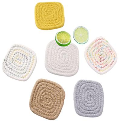 China Sustainable Square Table Mats Cotton Rope Cotton Placemats For Drinks Woven Rope Cotton Heat Resistant Coasters for sale