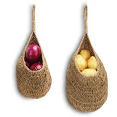 China 2 Pieces Handmade Natural Jute Storage Basket Hanging Rope Plant Basket Woven Basket Viable for sale