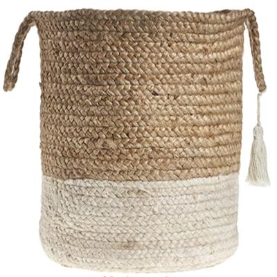 China Sustainable Wholesale Natural Jute Storage Basket Eco Friendly Laundry Hamper With Handles Woven Baskets for sale