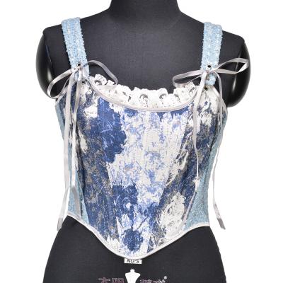 China Fashion Antibacterial Yard Women Elegant Corset Summer Lace Up Irregular Slim Hollow Out Bustier Crop Shaper Streetwear Top for sale